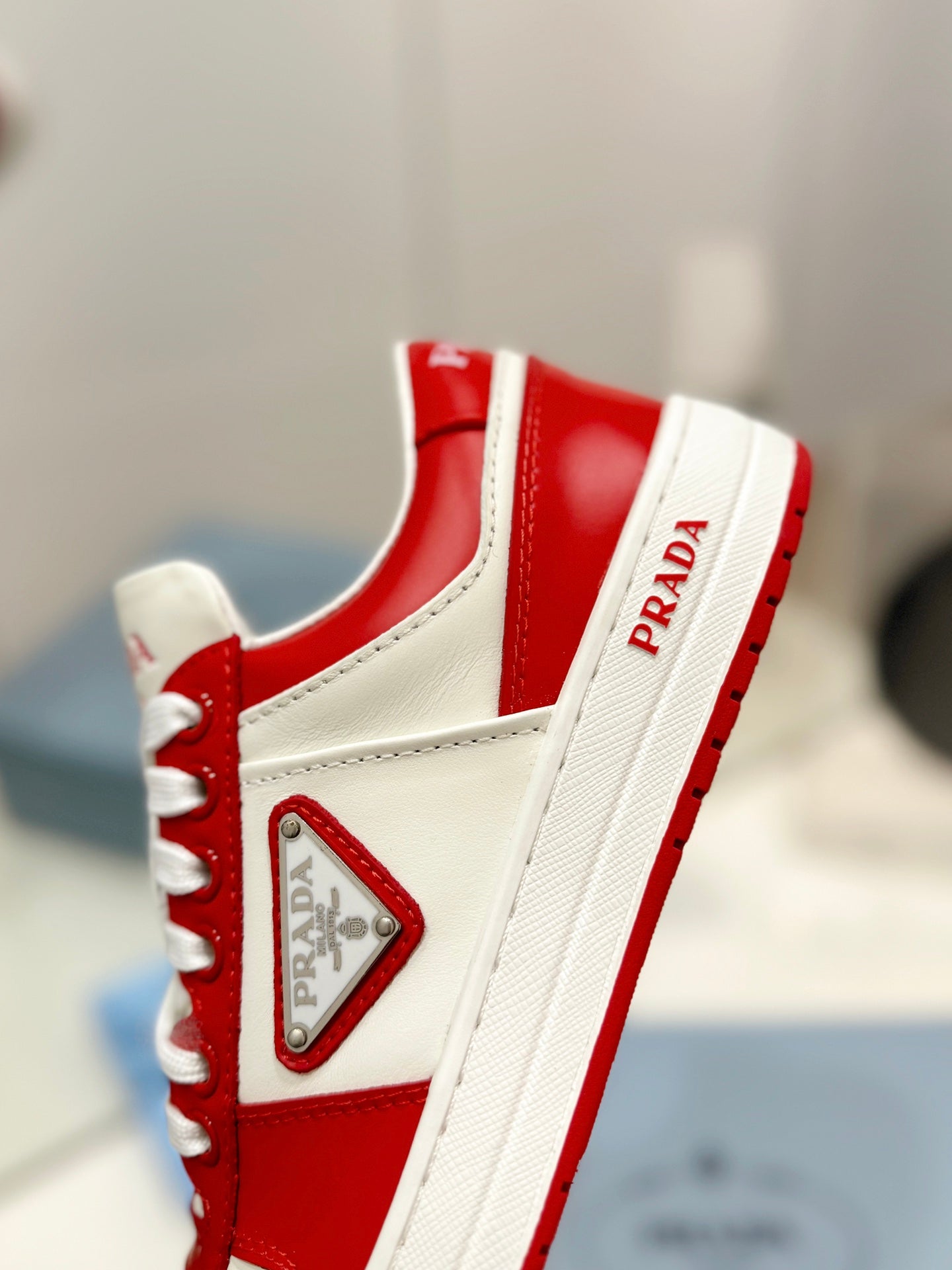 PRA DOWNTOWN PERFORATED SNEAKERS WHITE AND RED CALFSKIN - 35