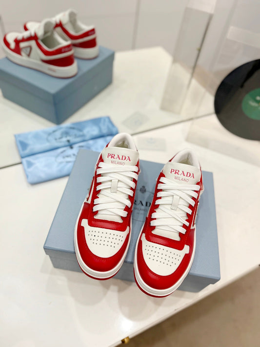 PRA DOWNTOWN PERFORATED SNEAKERS WHITE AND RED CALFSKIN - 35