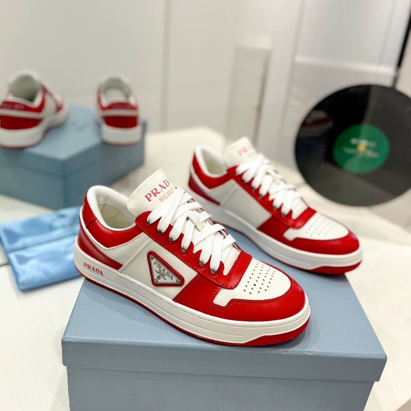 PRA DOWNTOWN PERFORATED SNEAKERS WHITE AND RED CALFSKIN - 35