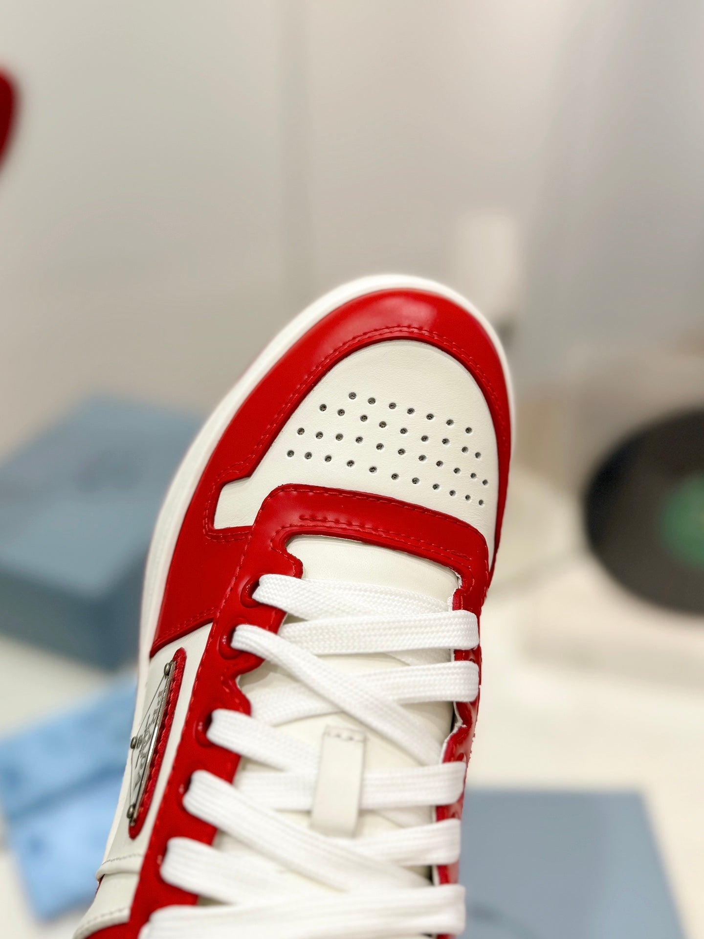 PRA DOWNTOWN PERFORATED SNEAKERS WHITE AND RED CALFSKIN - 35