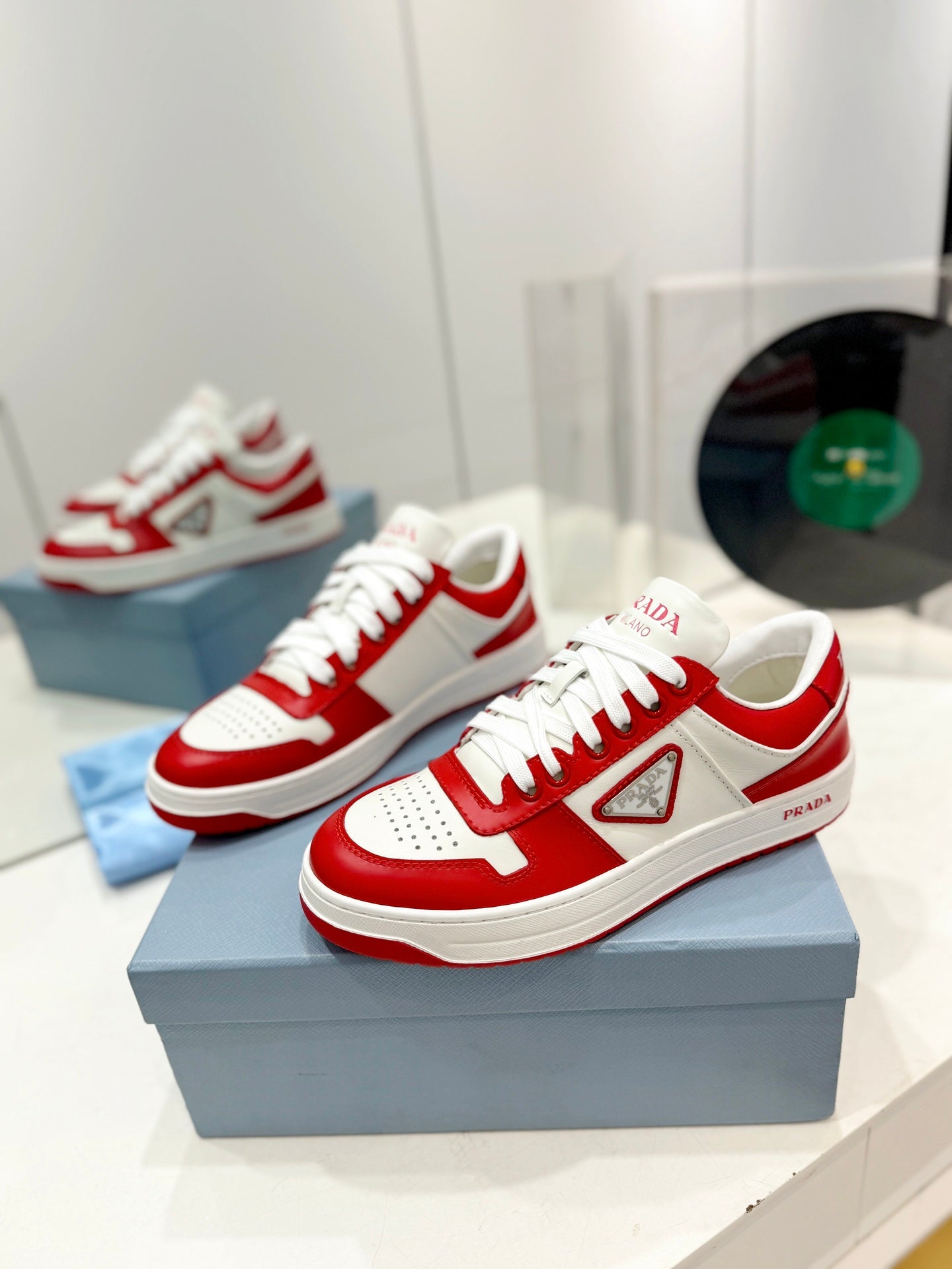 PRA DOWNTOWN PERFORATED SNEAKERS WHITE AND RED CALFSKIN - 35