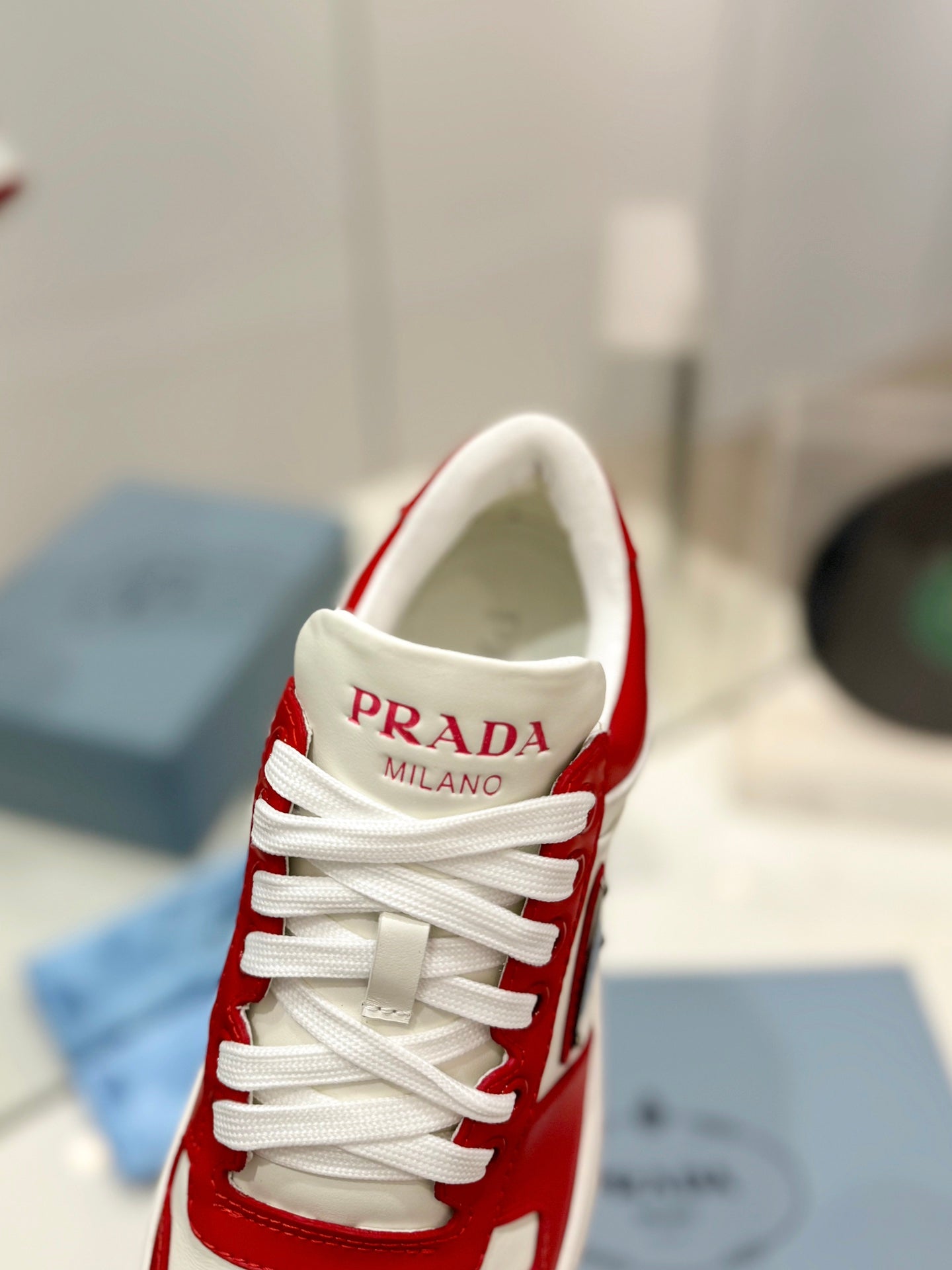 PRA DOWNTOWN PERFORATED SNEAKERS WHITE AND RED CALFSKIN - 35