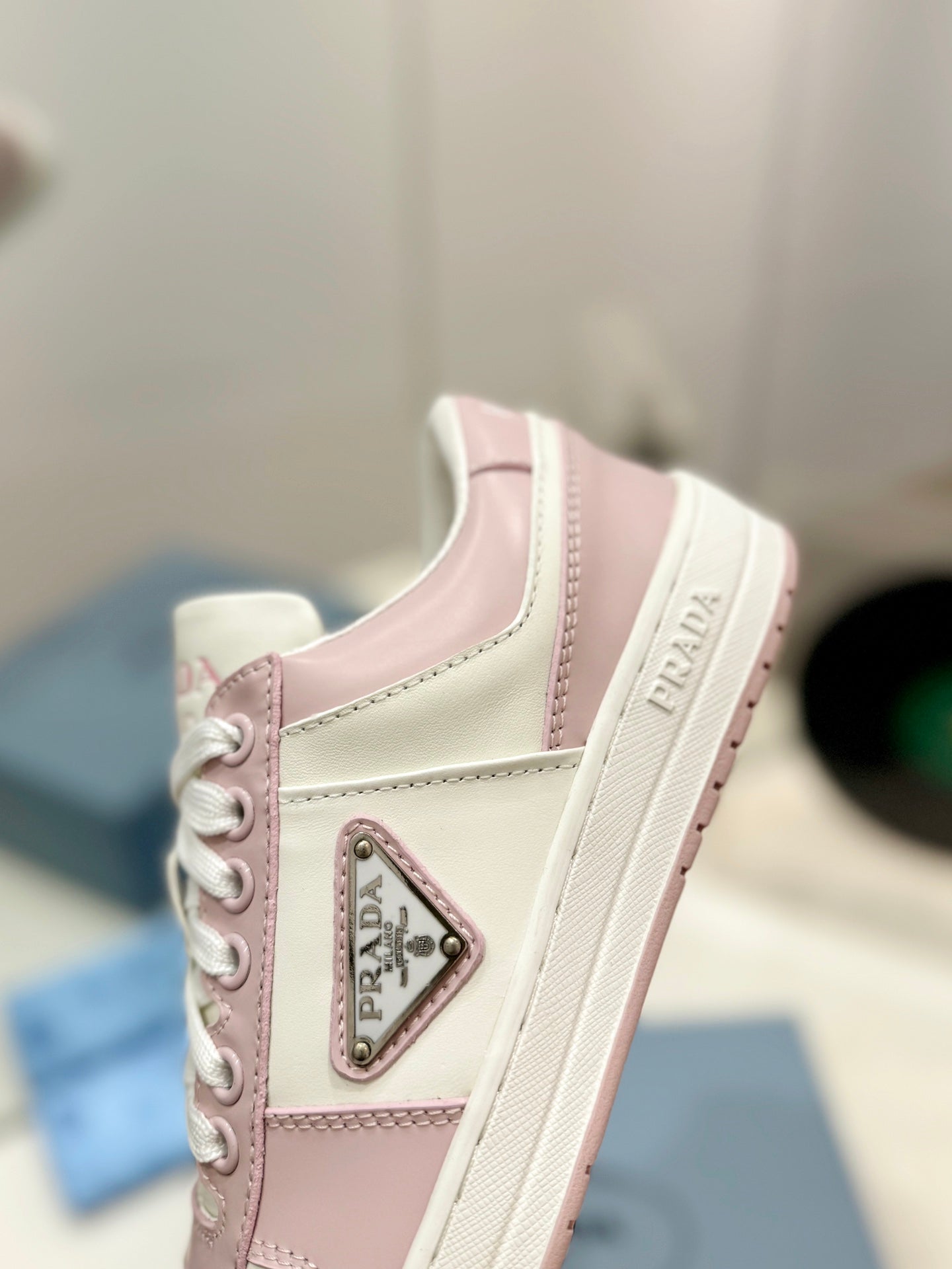 PRA DOWNTOWN PERFORATED SNEAKERS WHITE AND BLUSH CALFSKIN - 35
