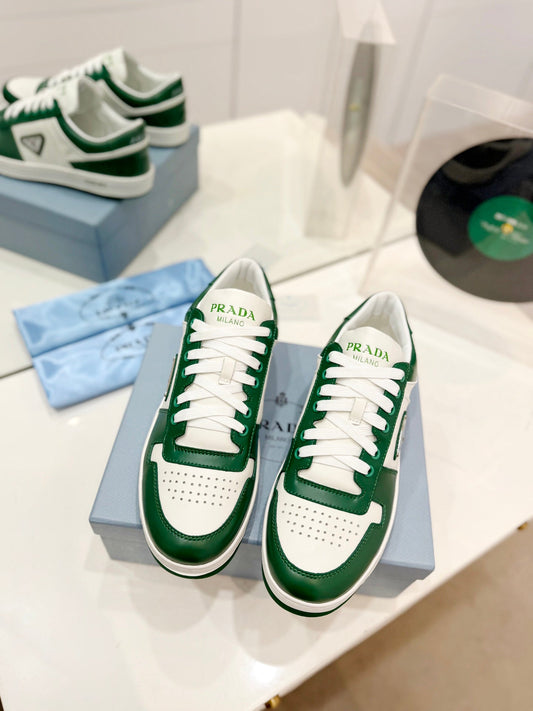 PRA DOWNTOWN PERFORATED SNEAKERS WHITE AND GREEN CALFSKIN - 35