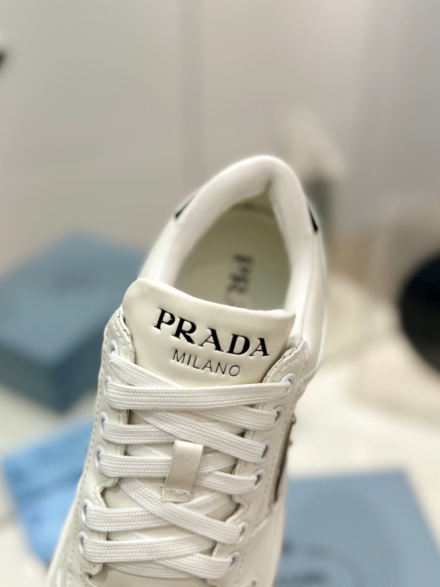 PRA DOWNTOWN PERFORATED SNEAKERS WHITE AND BLACK LOGO CALFSKIN - 35