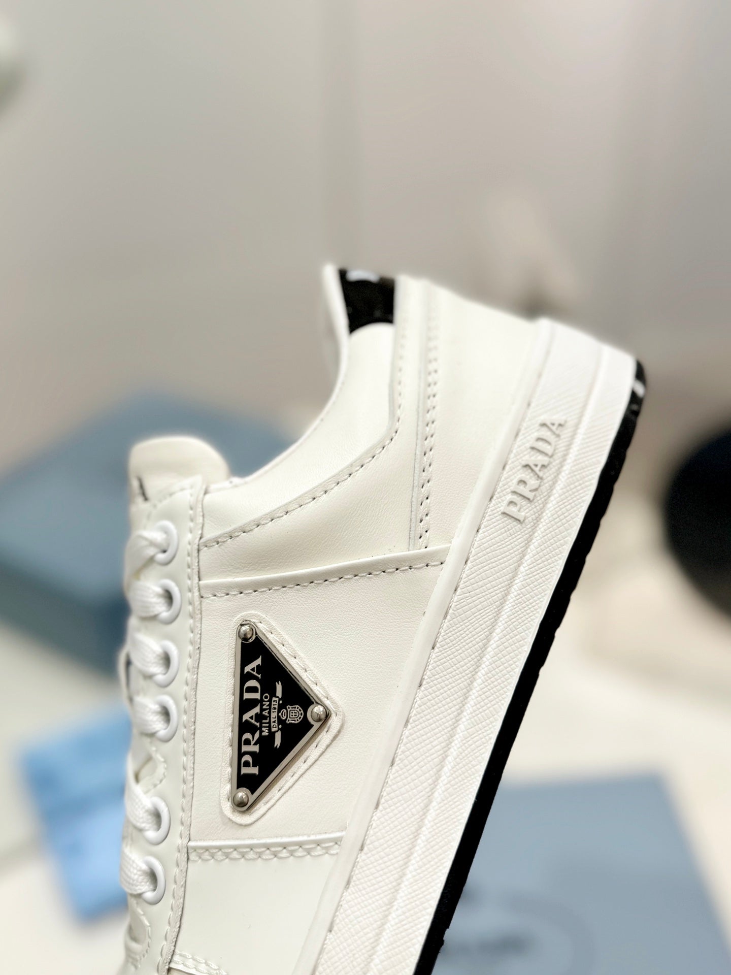 PRA DOWNTOWN PERFORATED SNEAKERS WHITE AND BLACK LOGO CALFSKIN - 35