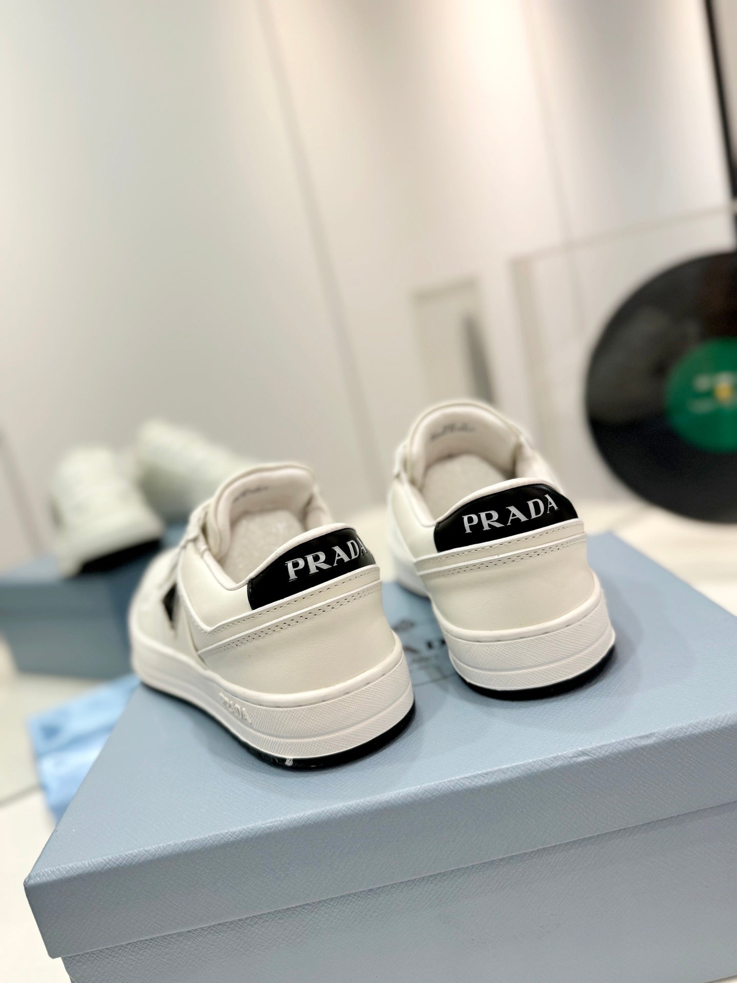 PRA DOWNTOWN PERFORATED SNEAKERS WHITE AND BLACK LOGO CALFSKIN - 35