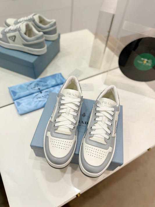 PRA DOWNTOWN PERFORATED SNEAKERS WHITE AND GRAY CALFSKIN - 35