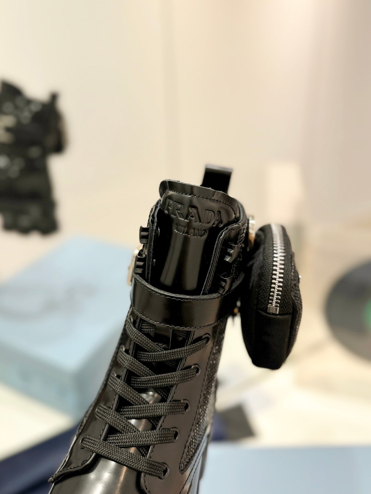 PRA MONOLITH BRUSHED AND RE-NYLON BOOTS WITH POUCH TWINKLE BLACK CALFSKIN - 35