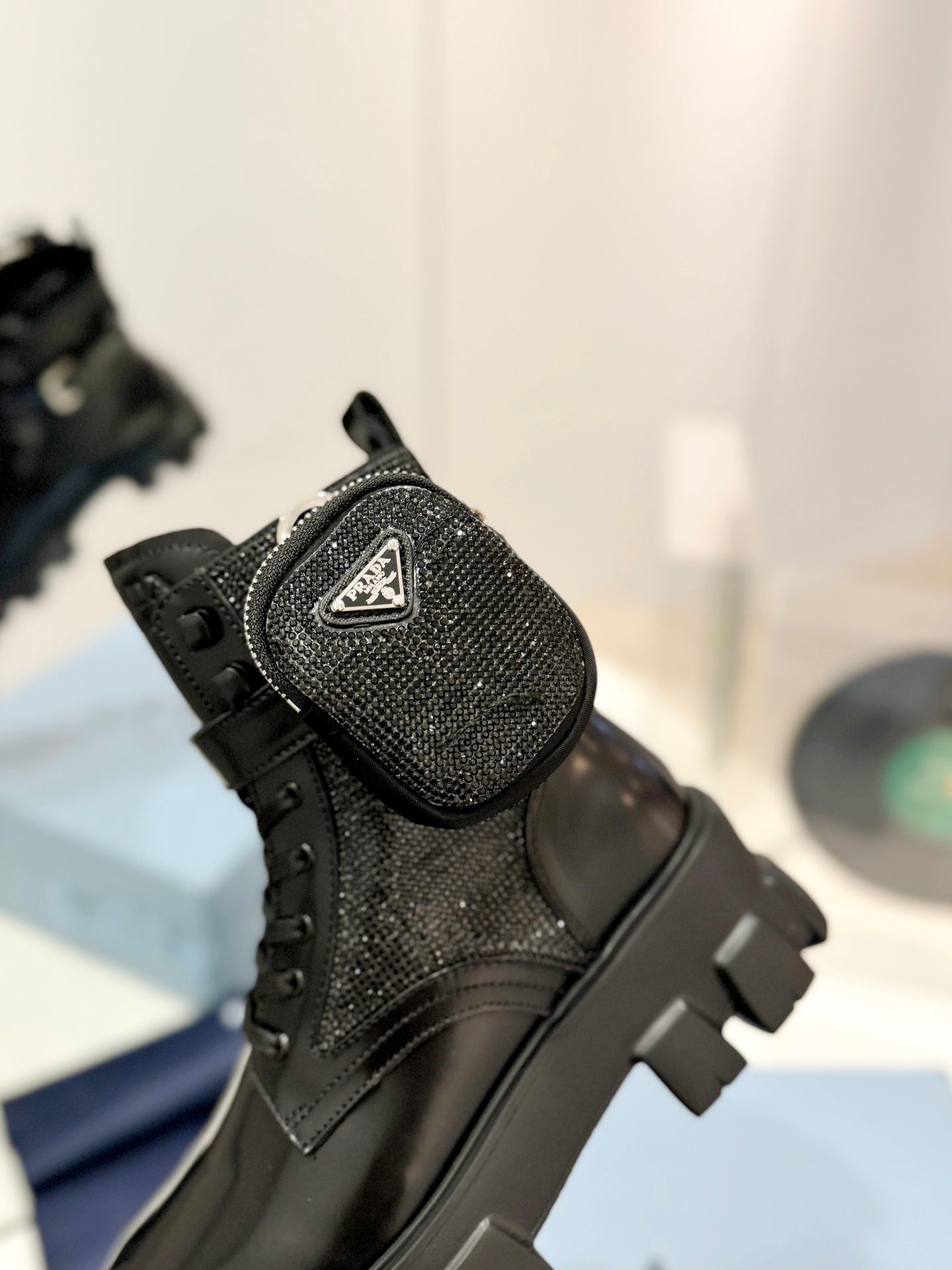 PRA MONOLITH BRUSHED AND RE-NYLON BOOTS WITH POUCH TWINKLE BLACK CALFSKIN - 35