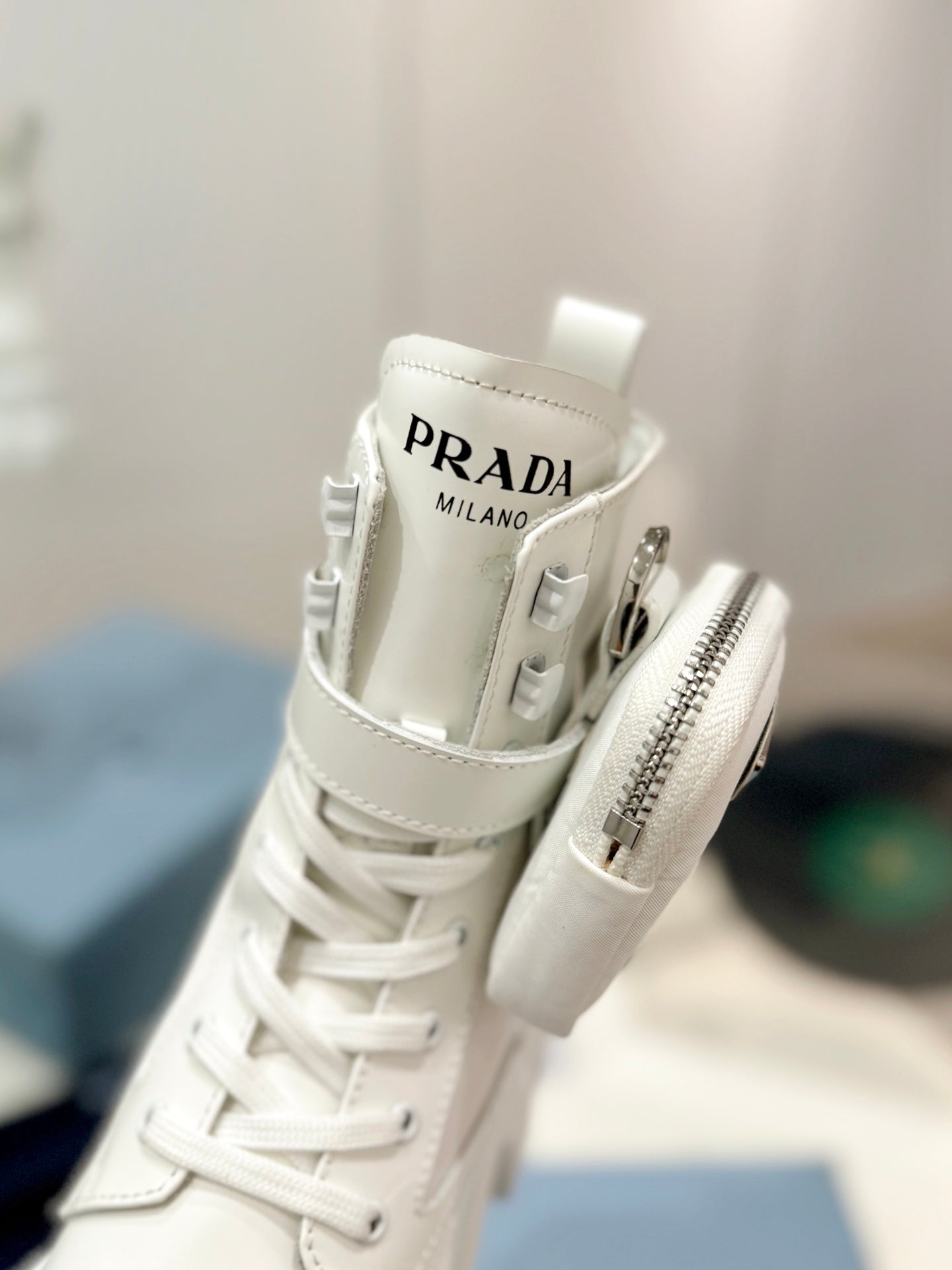PRA MONOLITH BRUSHED AND RE-NYLON BOOTS WITH POUCH WHITE CALFSKIN - 35