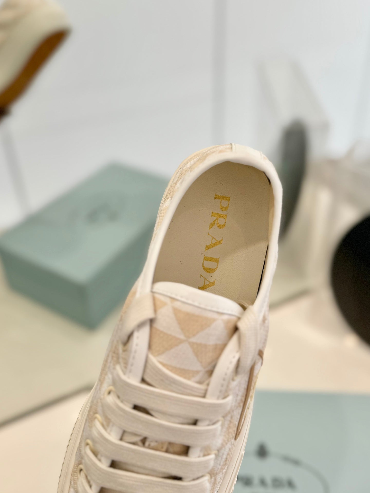 PRA PRINTED COTTON SNEAKERS BEIGE AND NUDE TRIANGLE CANVAS - 35