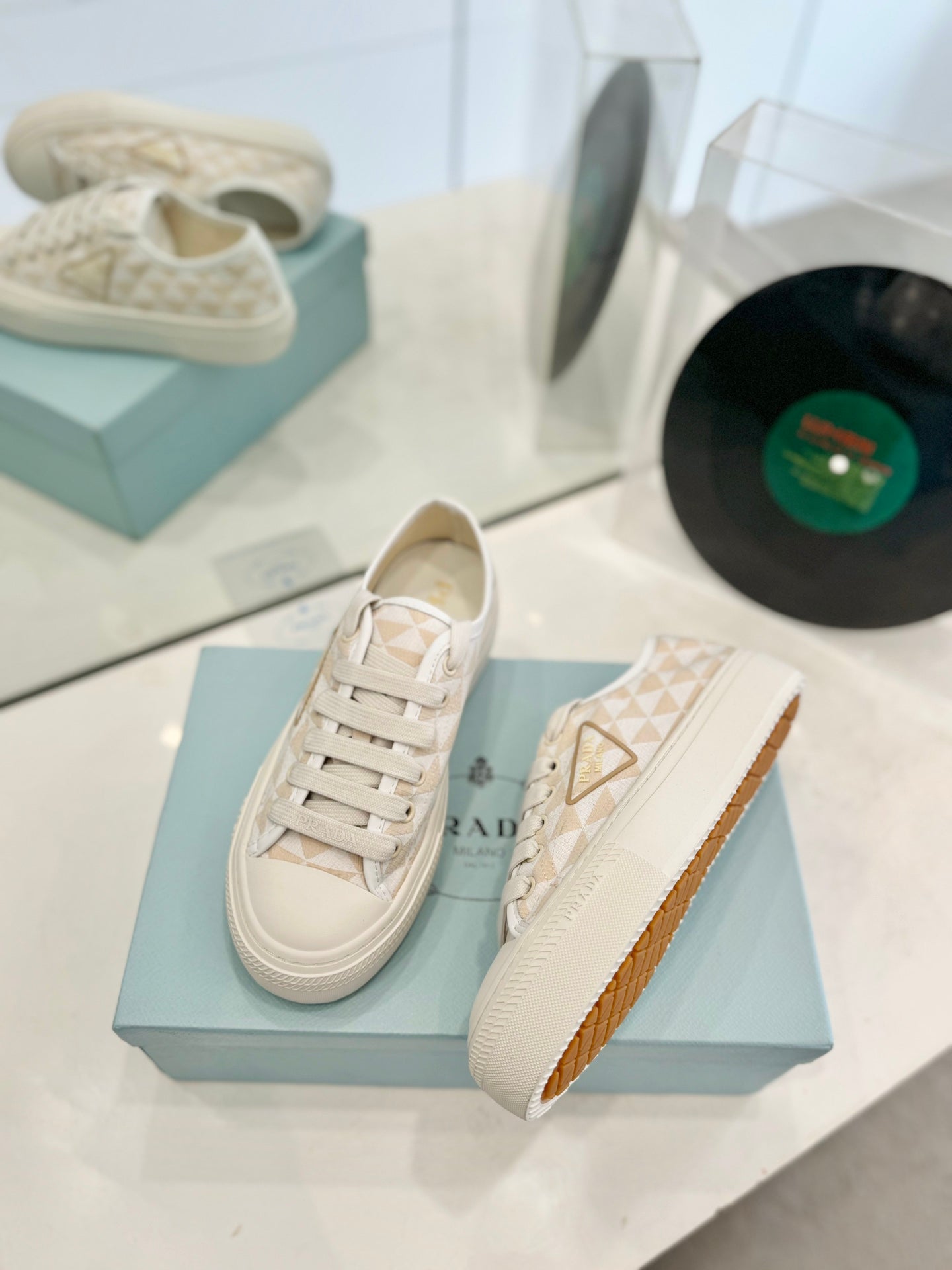 PRA PRINTED COTTON SNEAKERS BEIGE AND NUDE TRIANGLE CANVAS - 35