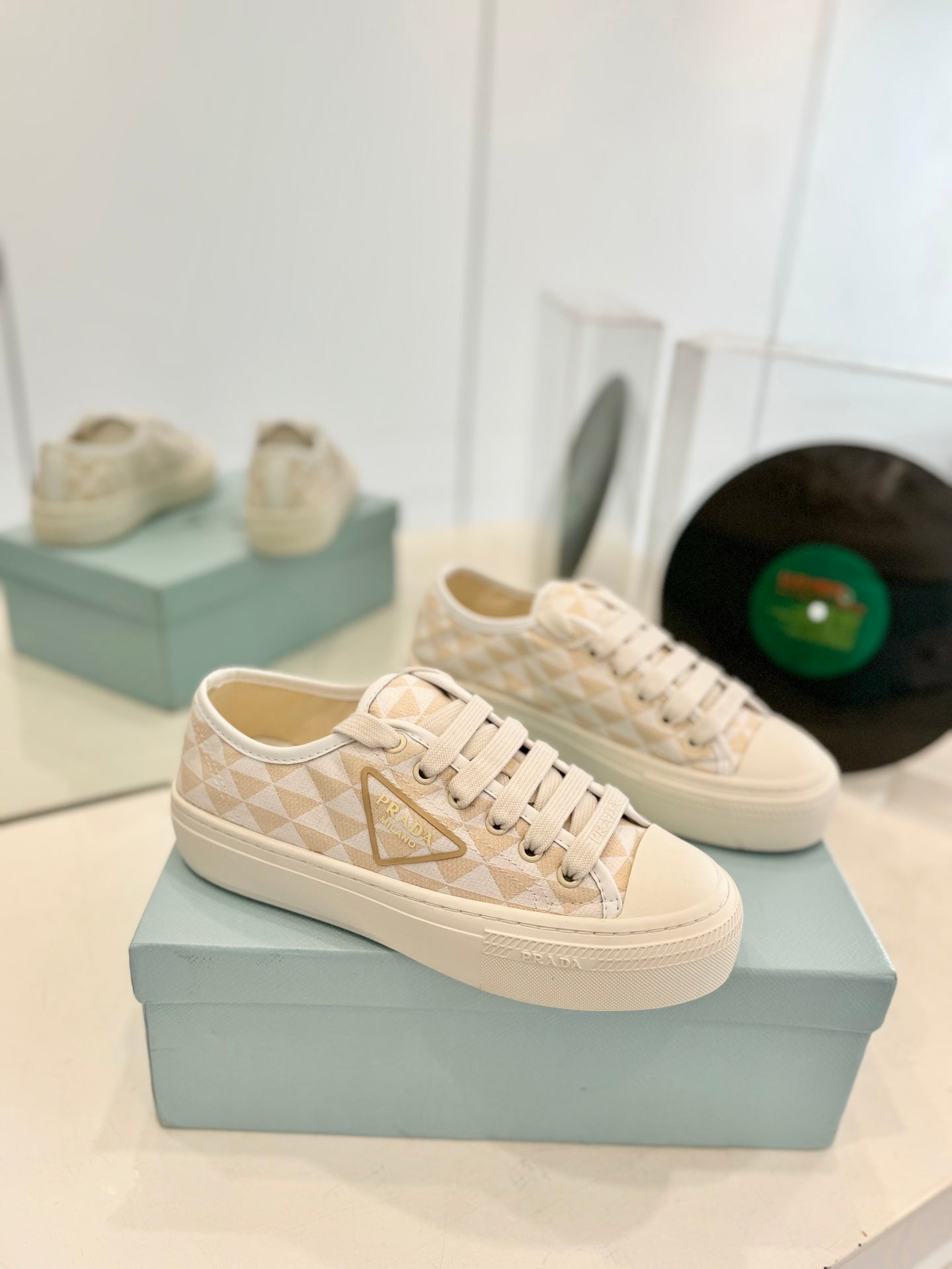 PRA PRINTED COTTON SNEAKERS BEIGE AND NUDE TRIANGLE CANVAS - 35