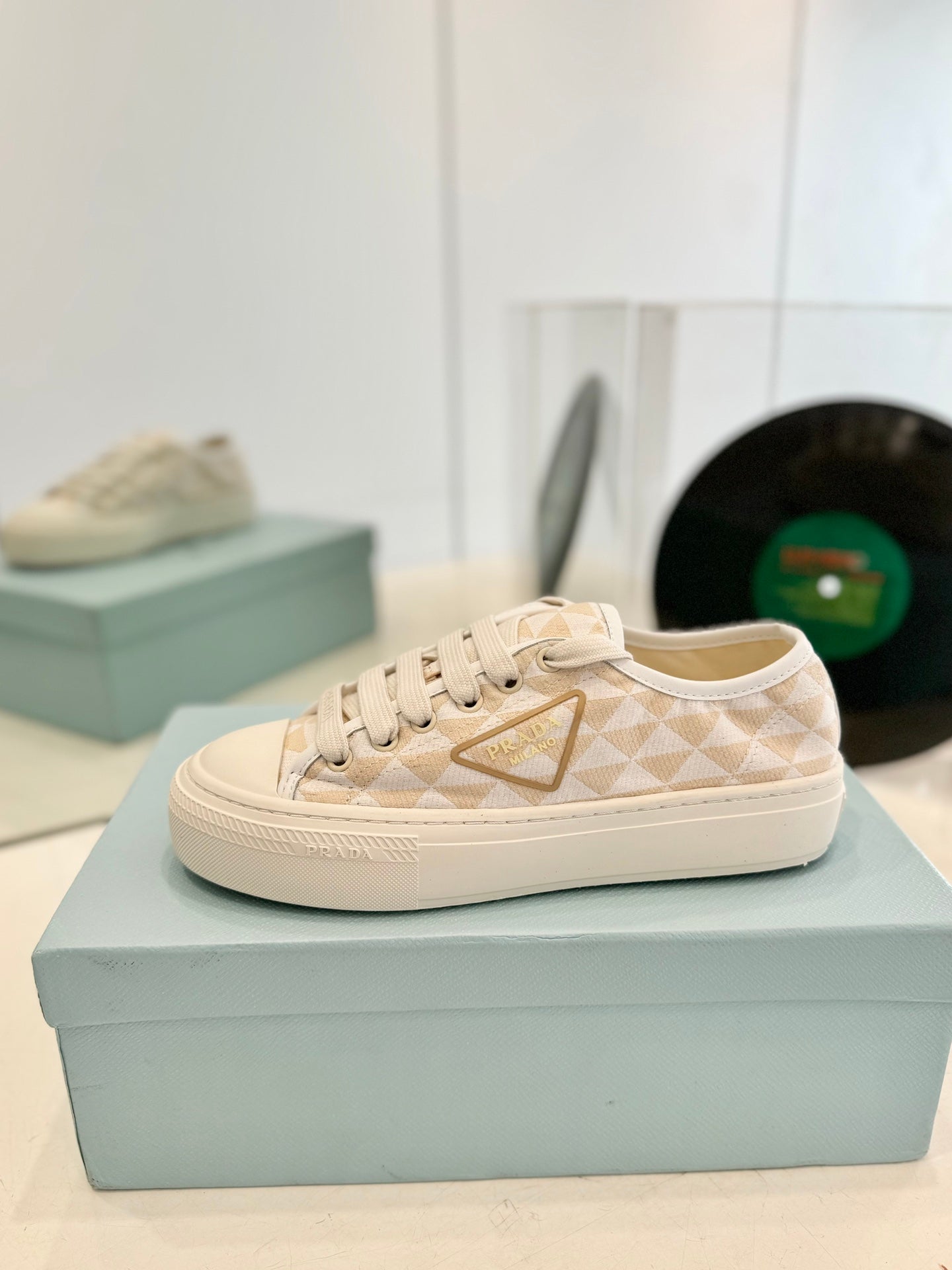 PRA PRINTED COTTON SNEAKERS BEIGE AND NUDE TRIANGLE CANVAS - 35