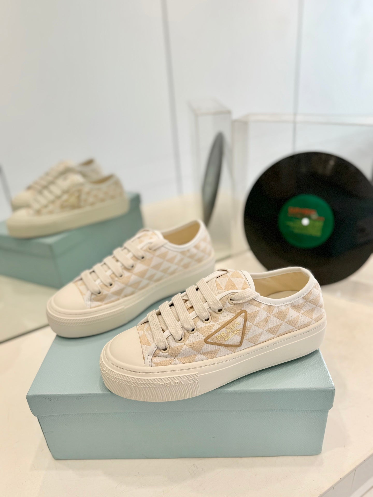 PRA PRINTED COTTON SNEAKERS BEIGE AND NUDE TRIANGLE CANVAS - 35