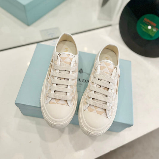 PRA PRINTED COTTON SNEAKERS BEIGE AND NUDE TRIANGLE CANVAS - 35