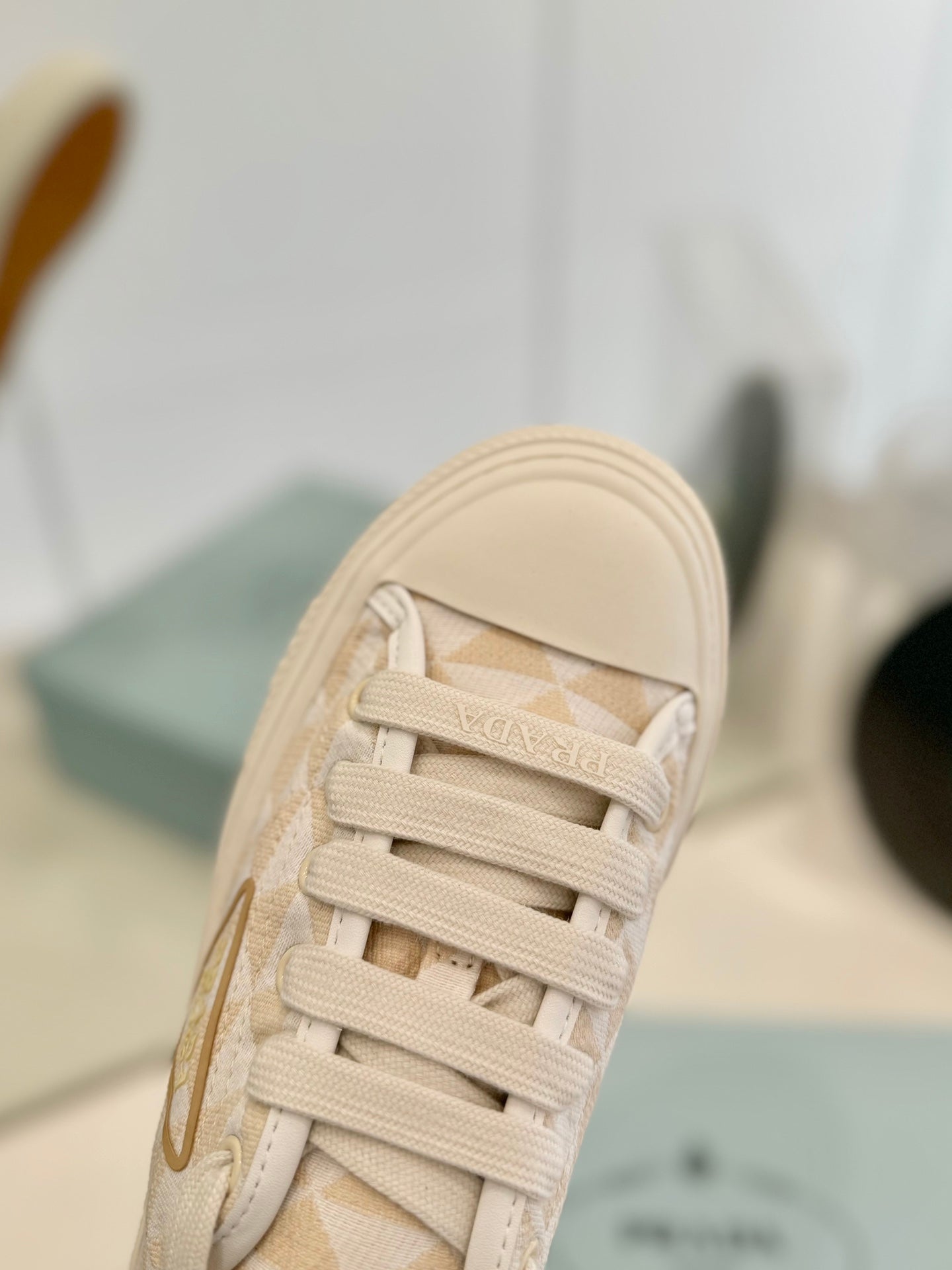 PRA PRINTED COTTON SNEAKERS BEIGE AND NUDE TRIANGLE CANVAS - 35