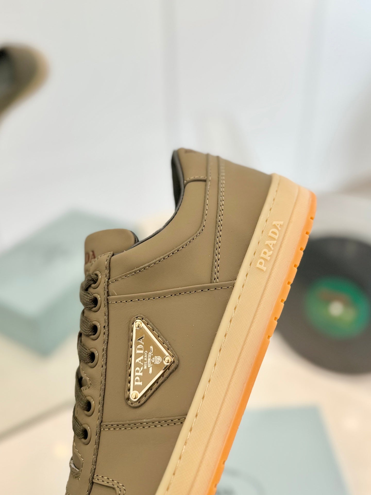 PRA DOWNTOWN PERFORATED SNEAKERS OLIVE CALFSKIN - 35