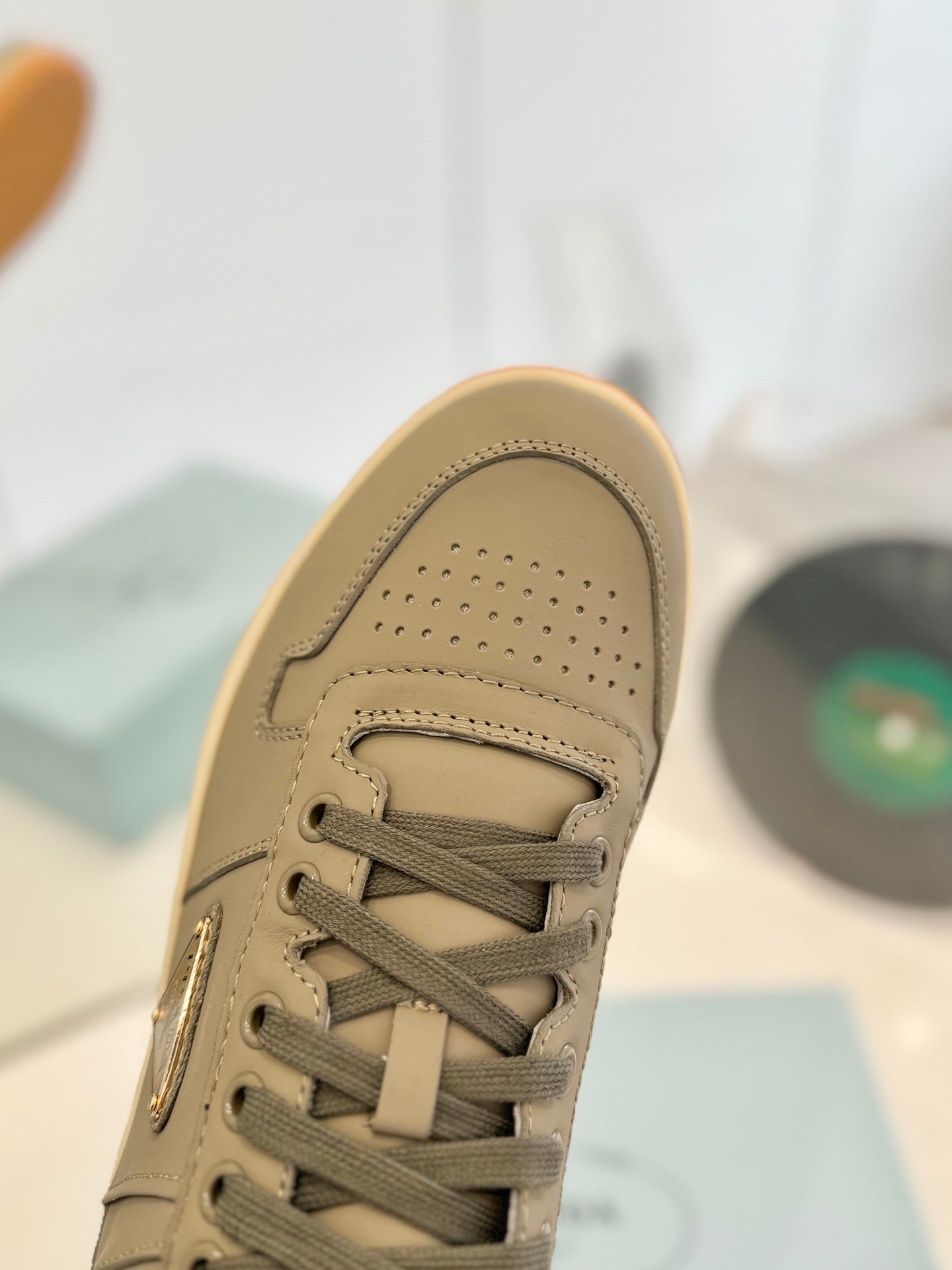 PRA DOWNTOWN PERFORATED SNEAKERS OLIVE CALFSKIN - 35