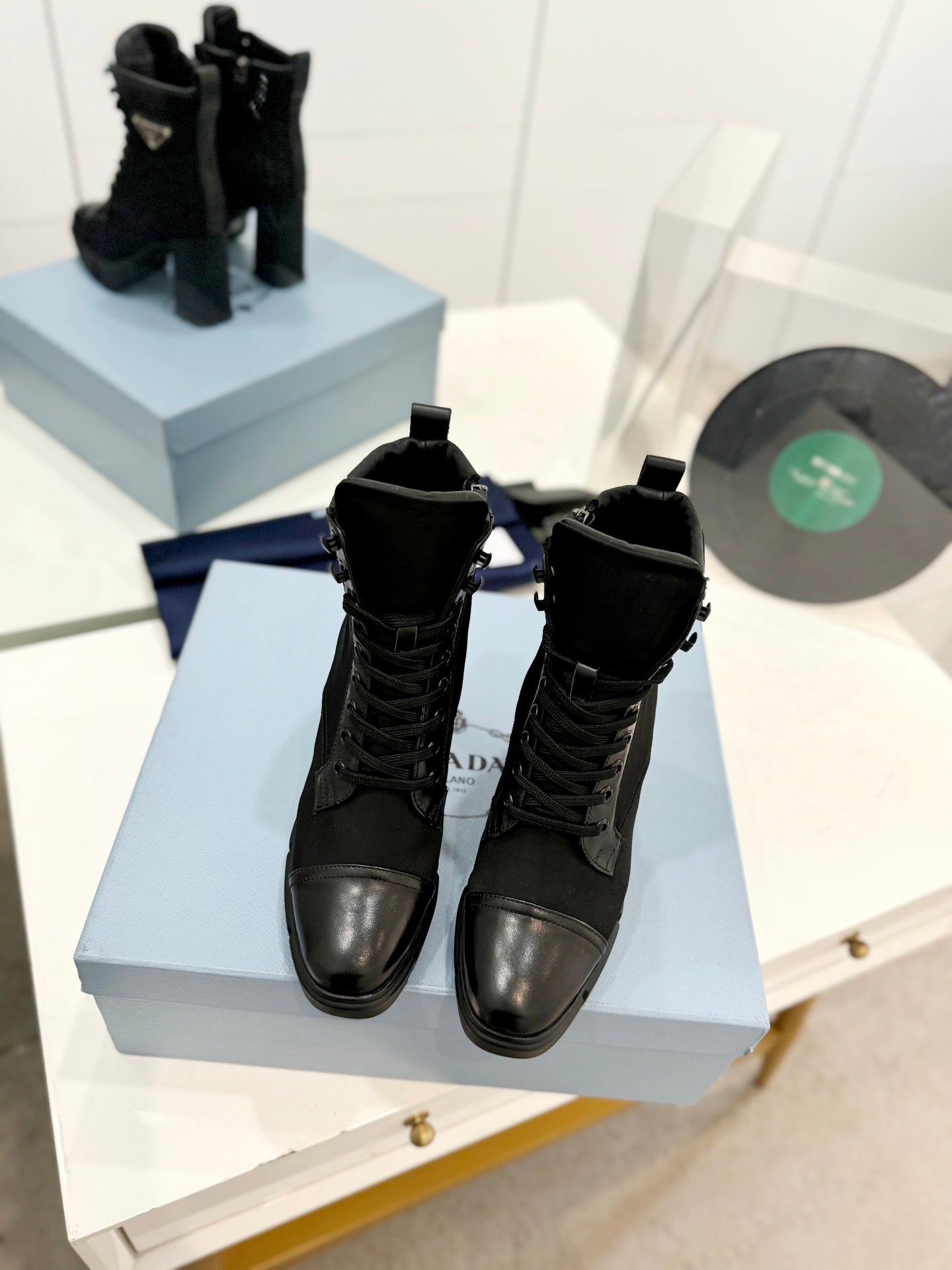 PRA RE-NYLON AND LEATHER BOOTIES BLACK - 34
