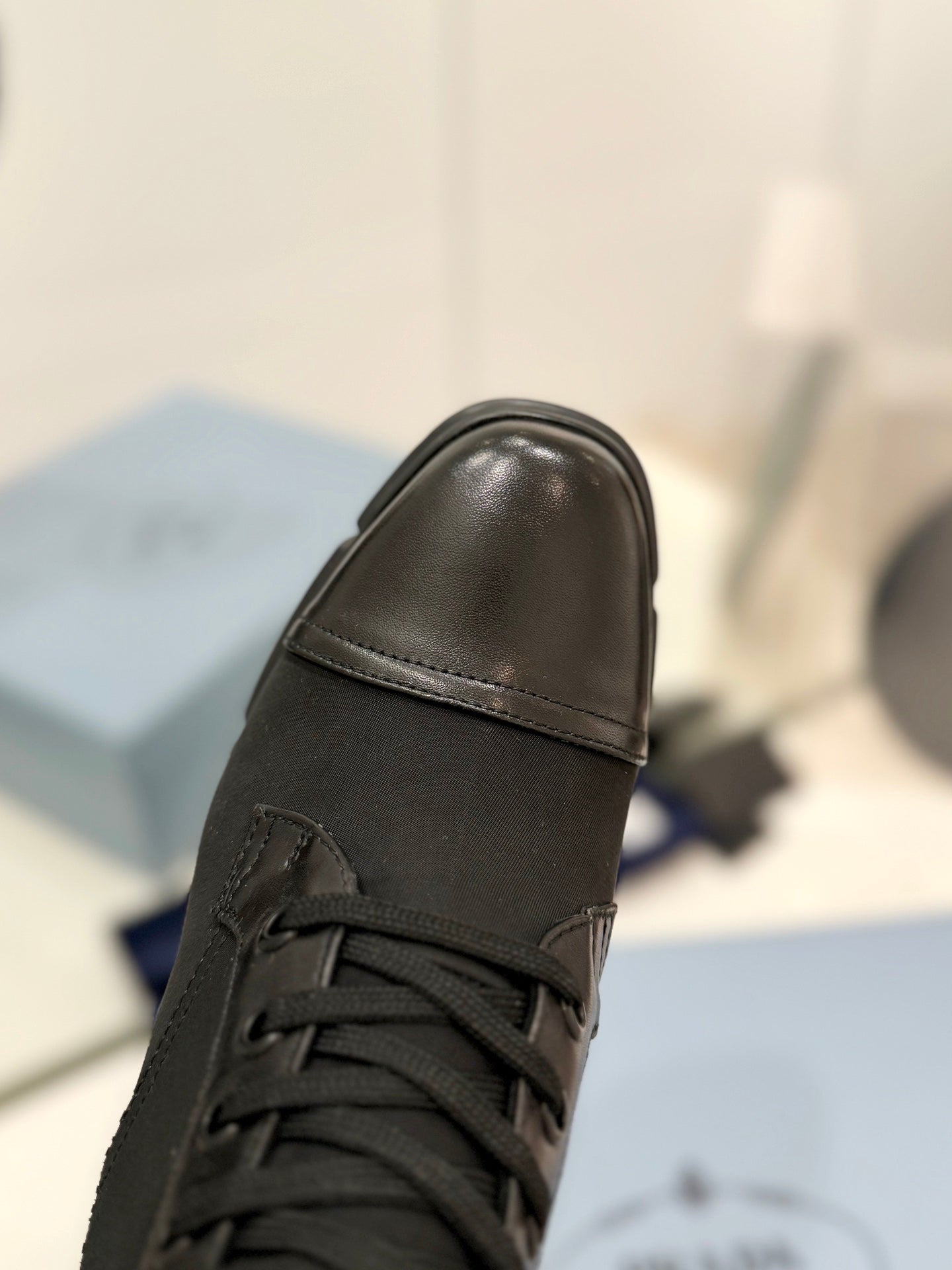 PRA RE-NYLON AND LEATHER BOOTIES BLACK - 34