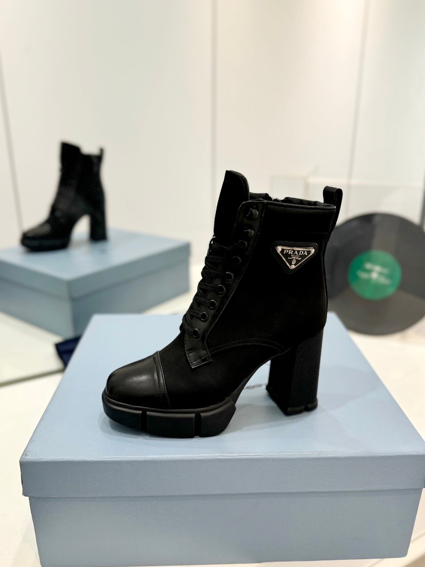 PRA RE-NYLON AND LEATHER BOOTIES BLACK - 34