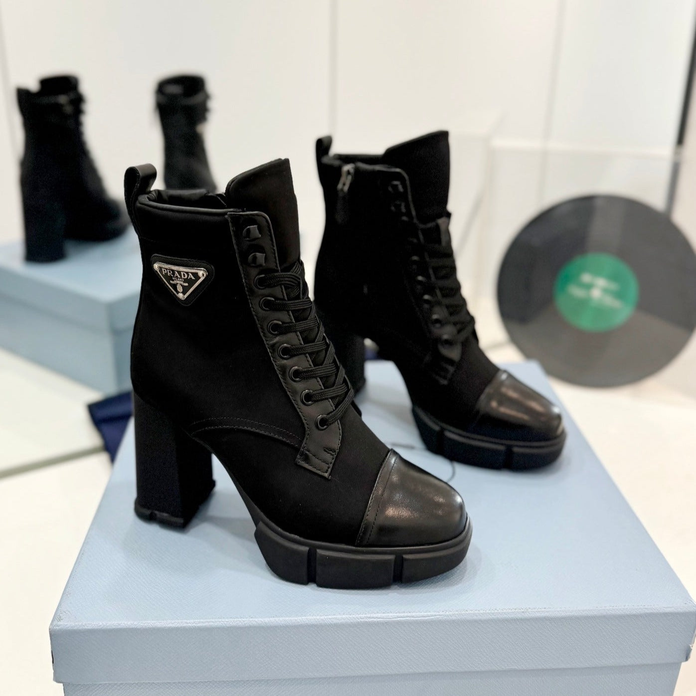 PRA RE-NYLON AND LEATHER BOOTIES BLACK - 34