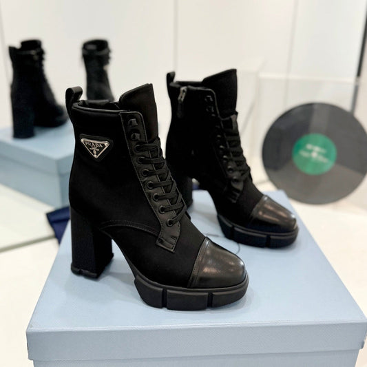 PRA RE-NYLON AND LEATHER BOOTIES BLACK - 34