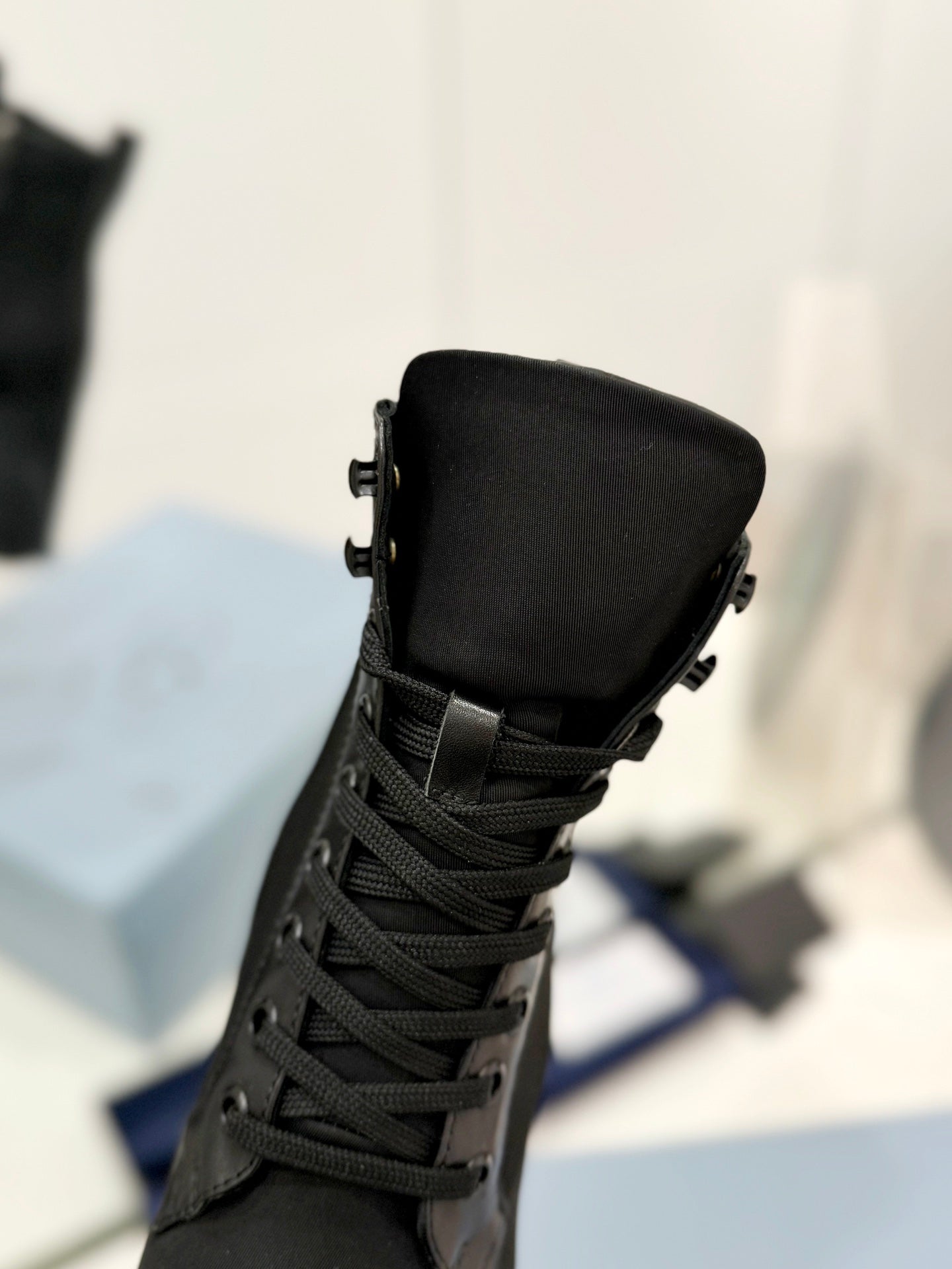 PRA RE-NYLON AND LEATHER BOOTIES BLACK - 34