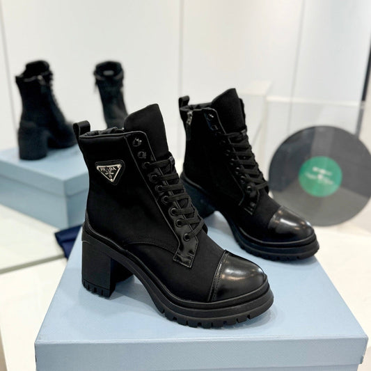PRA BRUSHED LEATHER AND RE-NYLON LACED BOOTIES BLACK - 34