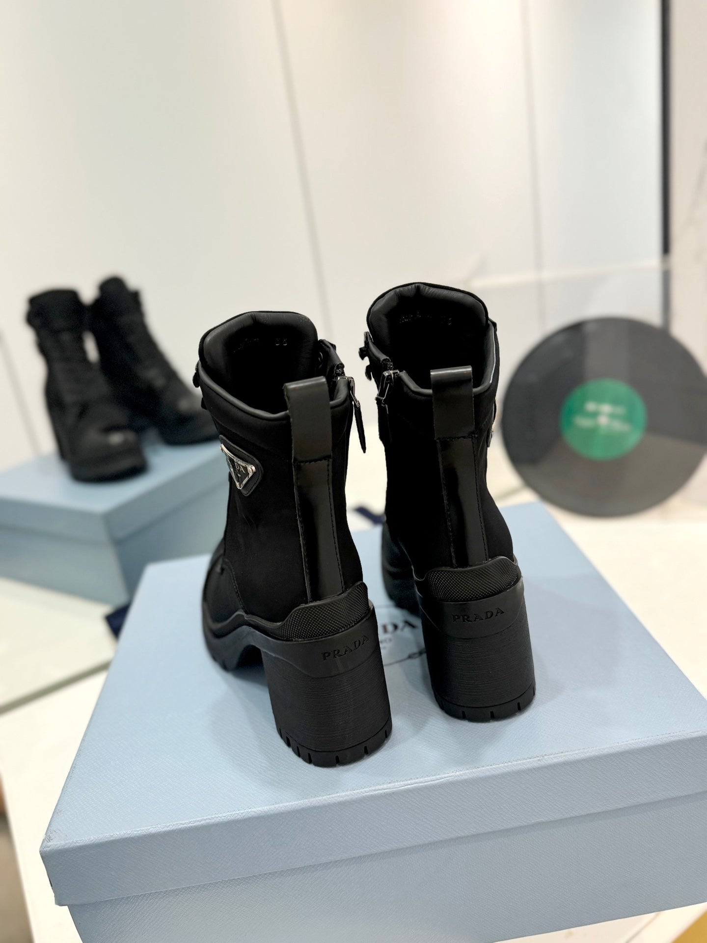 PRA BRUSHED LEATHER AND RE-NYLON LACED BOOTIES BLACK - 34