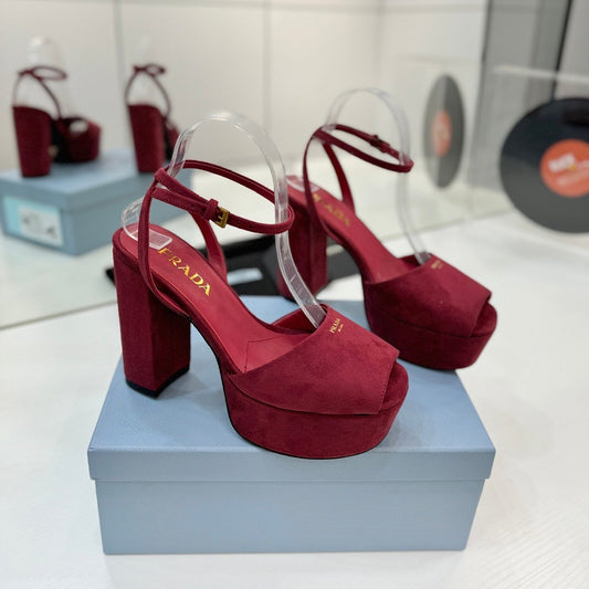 БОСОНІЖКИ PRADA 26S НА ПІДБОРАХ 115 ММ З БОРДОВОЇ ЗАМШІ