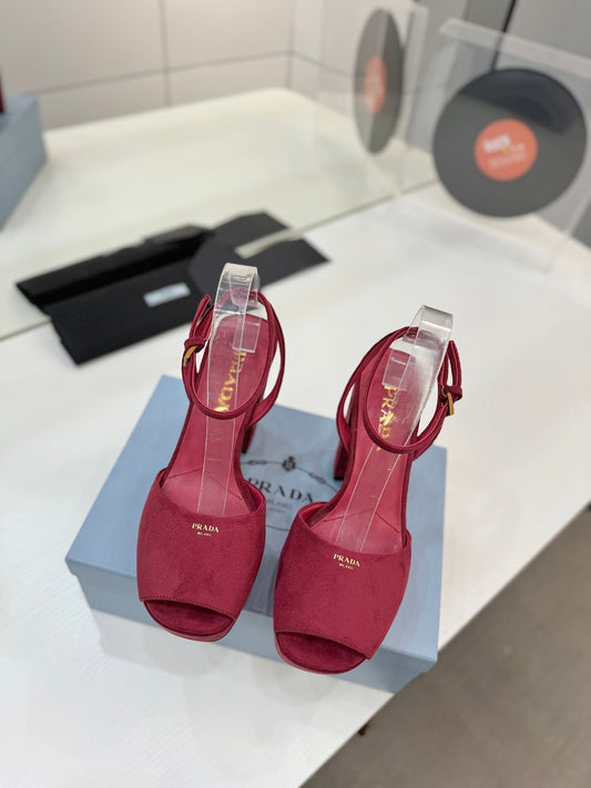 БОСОНІЖКИ PRADA 26S НА ПІДБОРАХ 115 ММ З БОРДОВОЇ ЗАМШІ