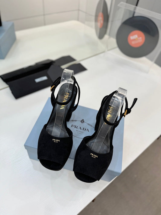 БОСОНІЖКИ PRADA 26S НА ПІДБОРАХ 115 ММ З ЧОРНОЇ ЗАМШІ