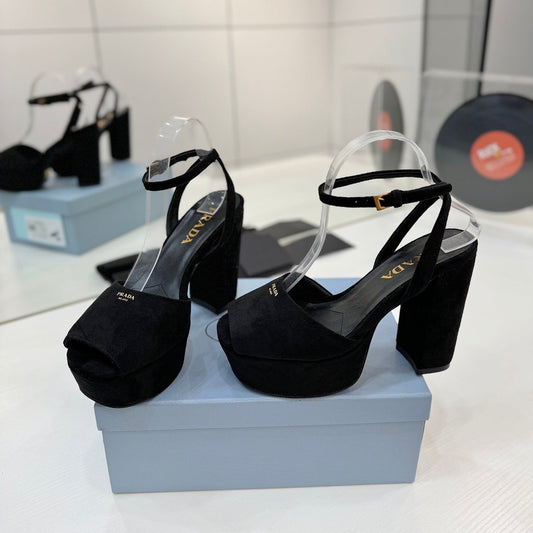 БОСОНІЖКИ PRADA 26S НА ПІДБОРАХ 115 ММ З ЧОРНОЇ ЗАМШІ