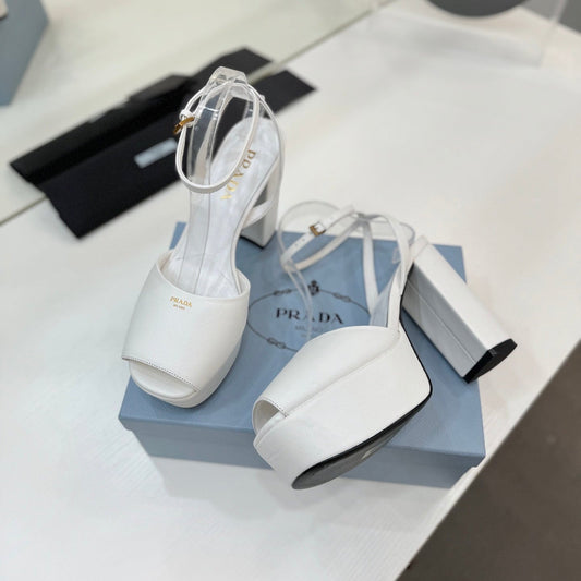 БОСОНІЖКИ PRADA 26S НА ПІДБОРАХ 115 ММ З БІЛОЇ ТЕЛЯЧОЇ ШКІРИ