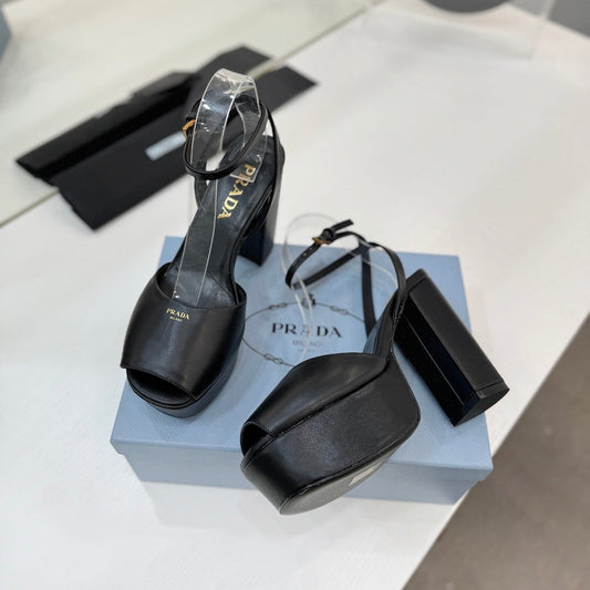 БОСОНІЖКИ PRADA 26S НА ПІДБОРАХ 115 ММ З ЧОРНОЇ ТЕЛЯЧОЇ ШКІРИ