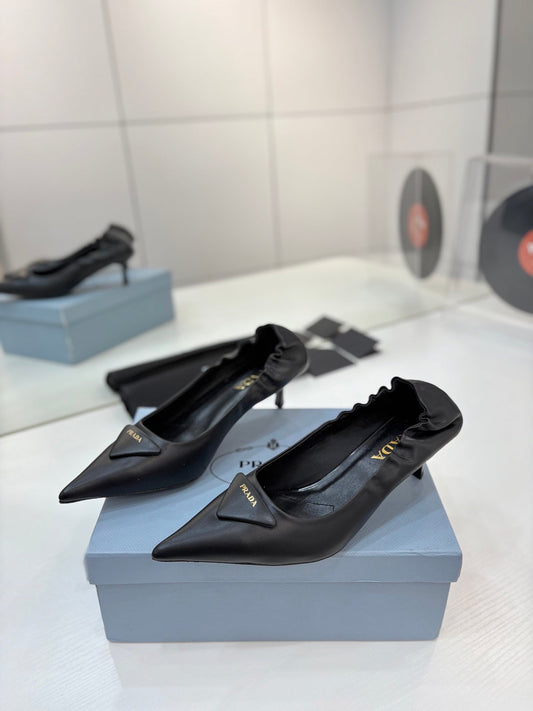ТУФЛІ PRADA 26S 55 ММ З ЧОРНОЇ ТЕЛЯЧОЇ ШКІРИ З ЛОГОТИПОМ