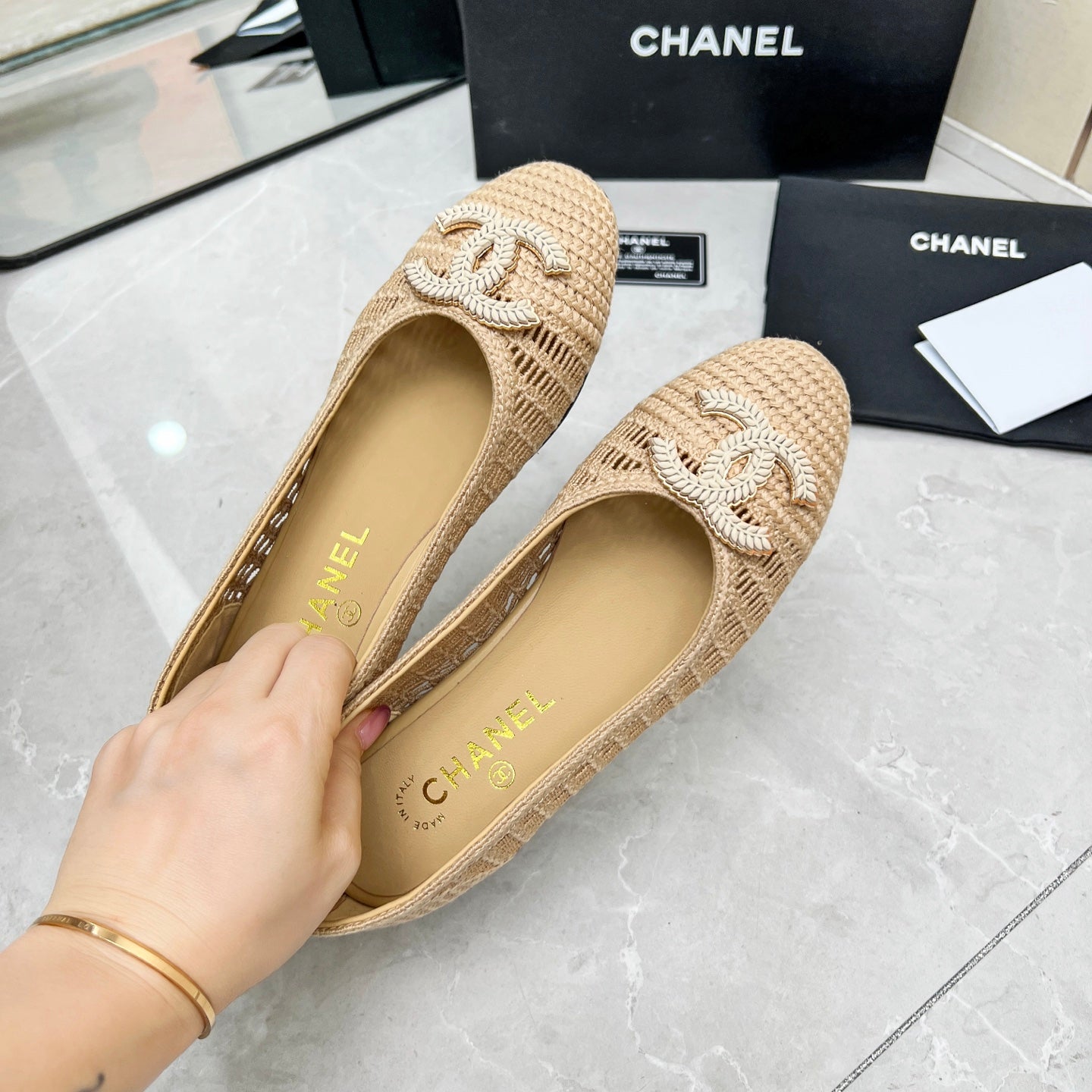 BALLET FLAT 10 MM IN BEIGE RAFFIA - 35