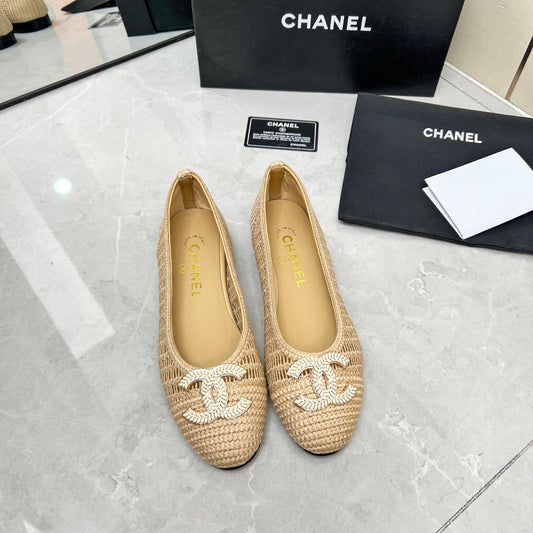 BALLET FLAT 10 MM IN BEIGE RAFFIA - 35