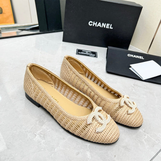 BALLET FLAT 10 MM IN BEIGE RAFFIA - 35