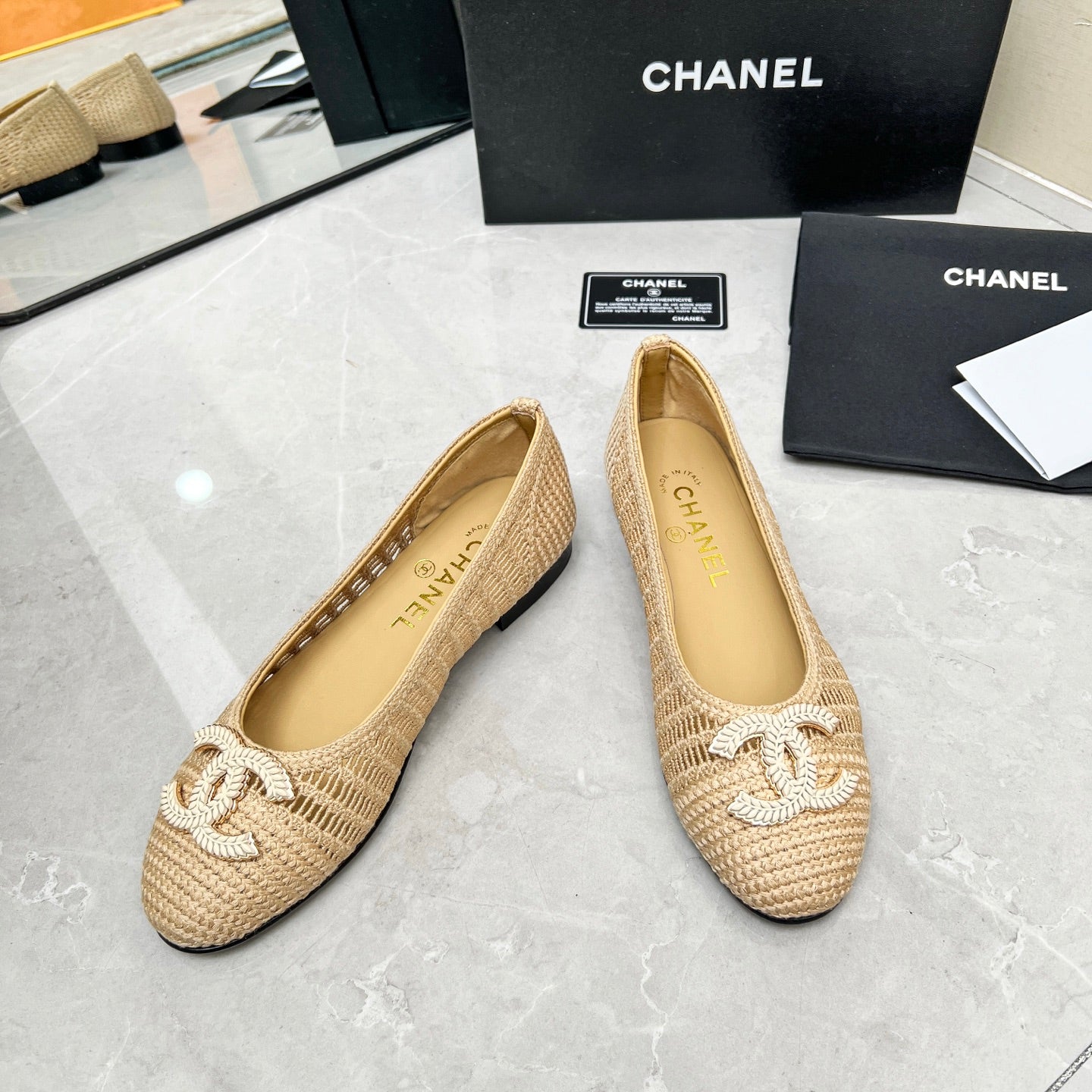 BALLET FLAT 10 MM IN BEIGE RAFFIA - 35