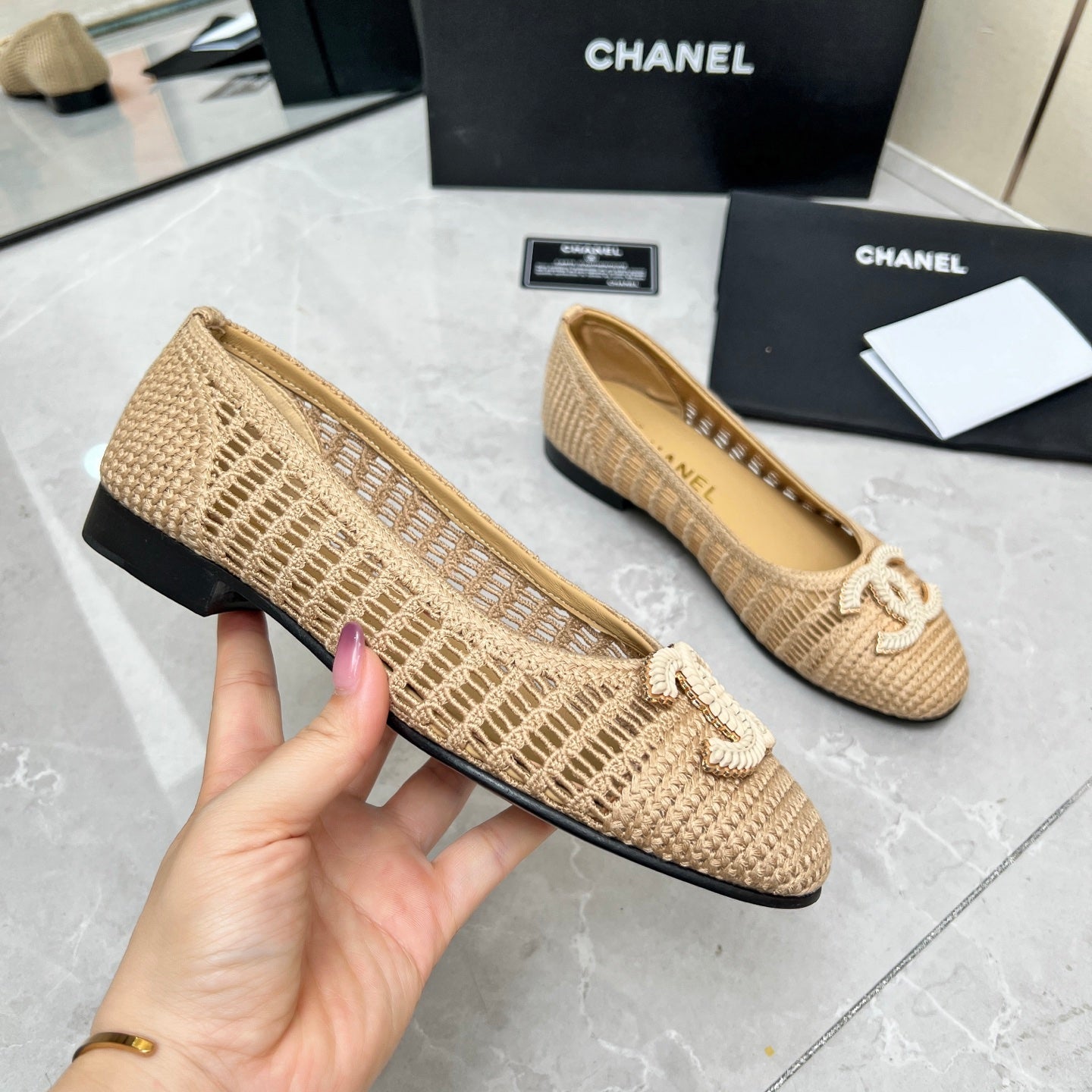 BALLET FLAT 10 MM IN BEIGE RAFFIA - 35