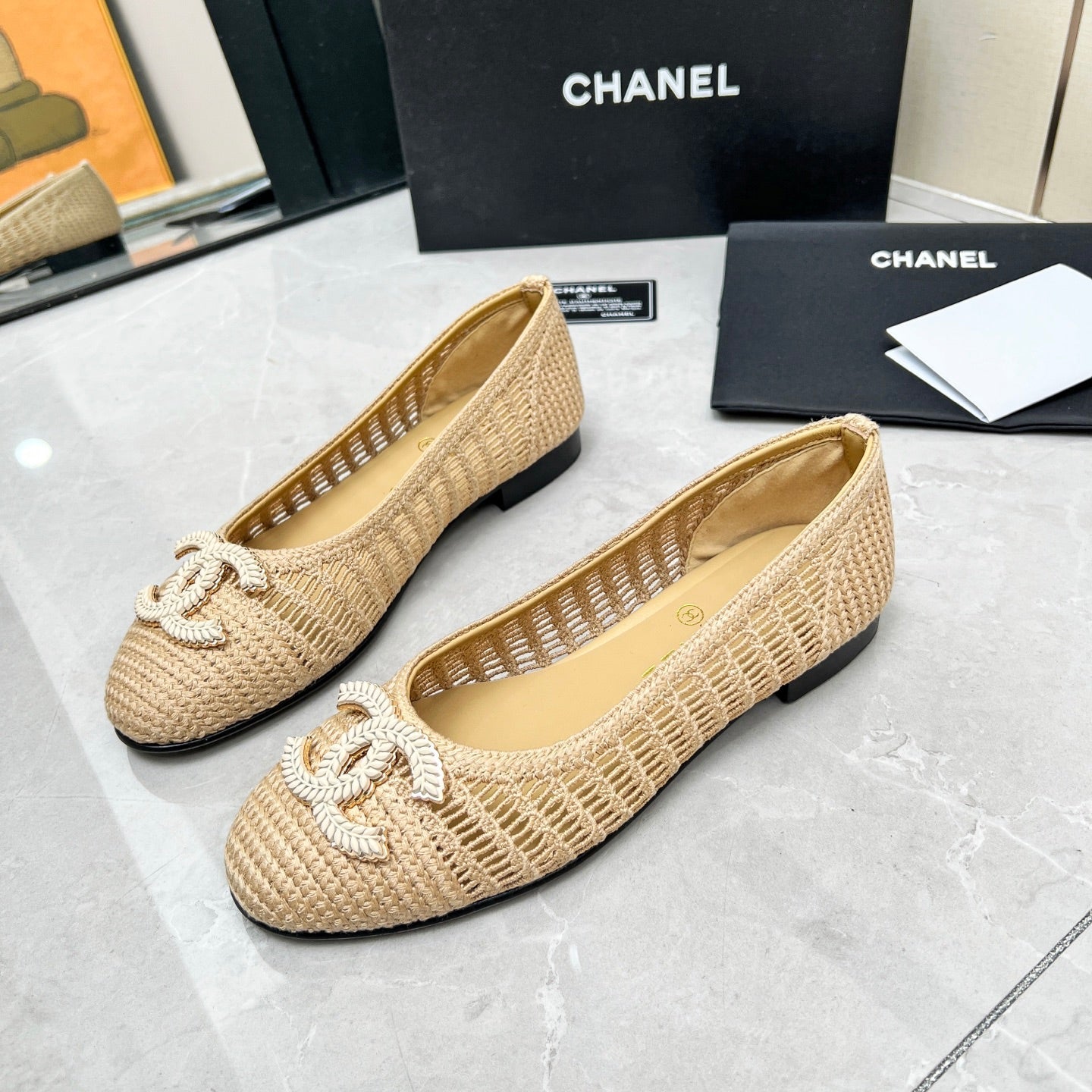 BALLET FLAT 10 MM IN BEIGE RAFFIA - 35