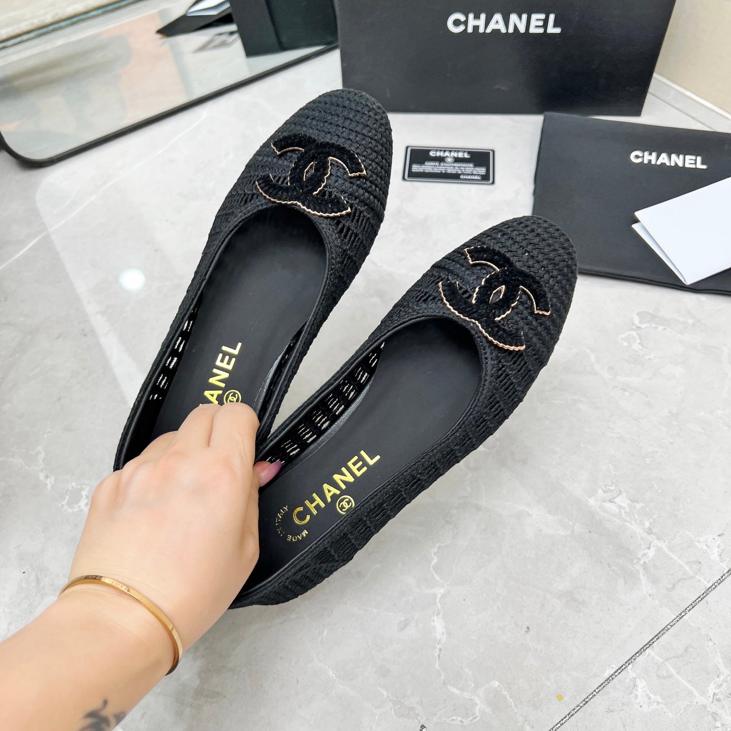 BALLET FLAT 10 MM IN BLACK RAFFIA - 35