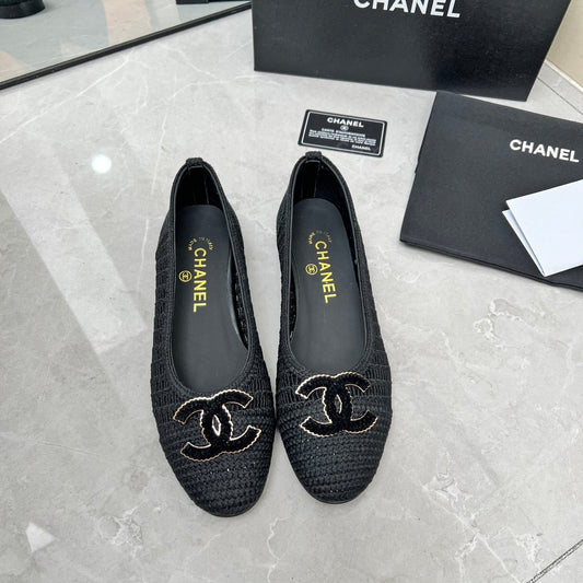 BALLET FLAT 10 MM IN BLACK RAFFIA - 35