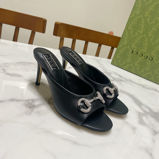 БОСОНІЖКИ GUCCI 26S HORSEBIT НА ВИСОКИХ ПІДБОРАХ 80 ММ З ЧОРНОЇ ТЕЛЯЧОЇ ШКІРИ