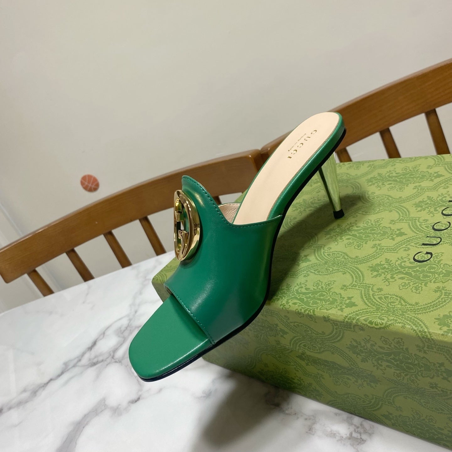 GG HIGH HEELS BLONDIE 75 IN GREEN LAMBSKIN WITH GOLD HARDWARE - 34