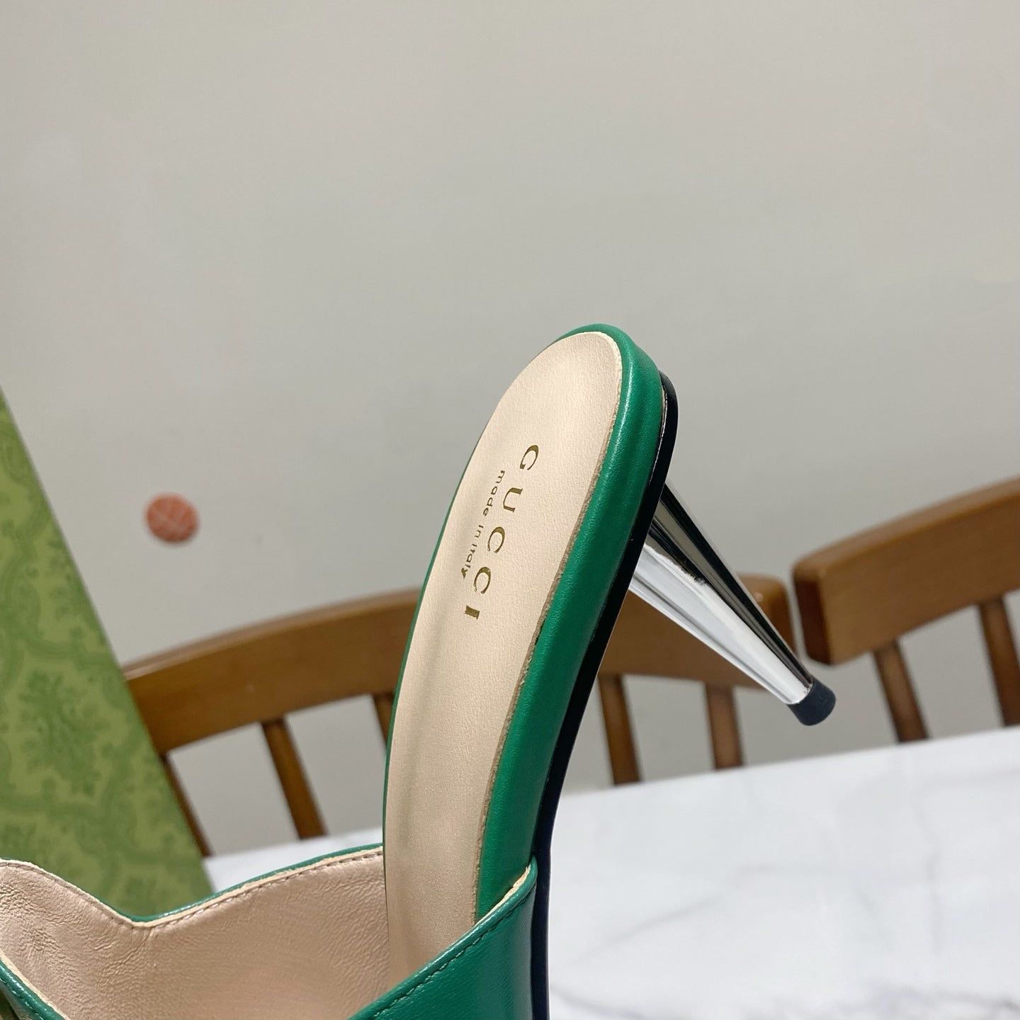 GG HIGH HEELS BLONDIE 75 IN GREEN LAMBSKIN WITH GOLD HARDWARE - 34